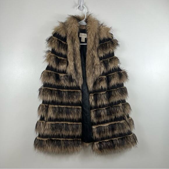 Chico's Faux Fur Open Front Vest Small Festival Bohemian Hippie Vegan Winter - Picture 8 of 10